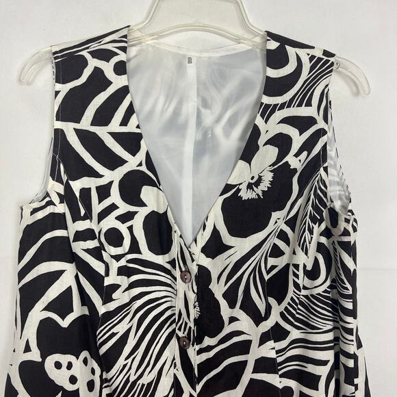 Women's Floral Sleeveless Brown White Midi Button Down Dress Size Medium - Picture 2 of 10
